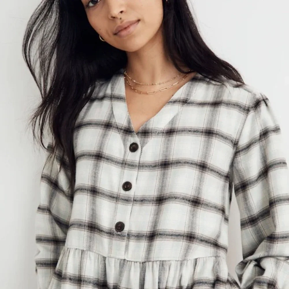 Madewell Flannel Button-Front Cotton Midi Dress Celestial Blue 14 - Picture 3 of 11